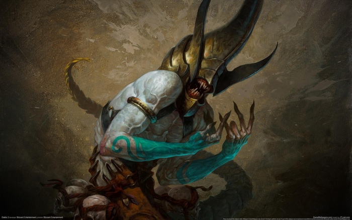 Diablo III: A monstrous creature with a golden helmet