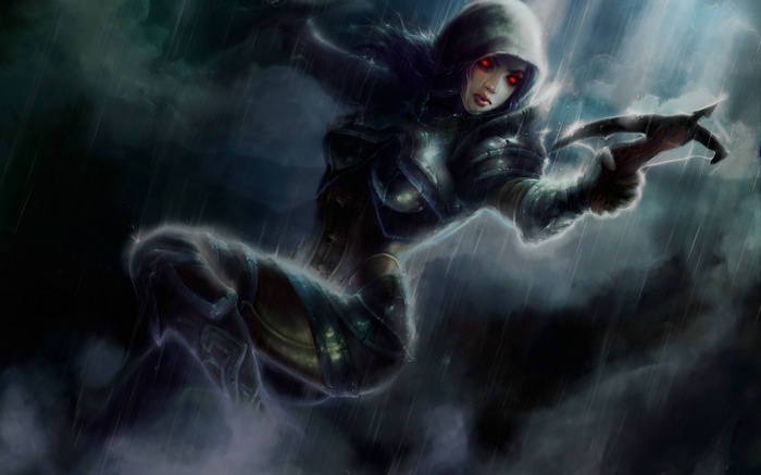 Diablo III character with red eyes holding a crossbow
