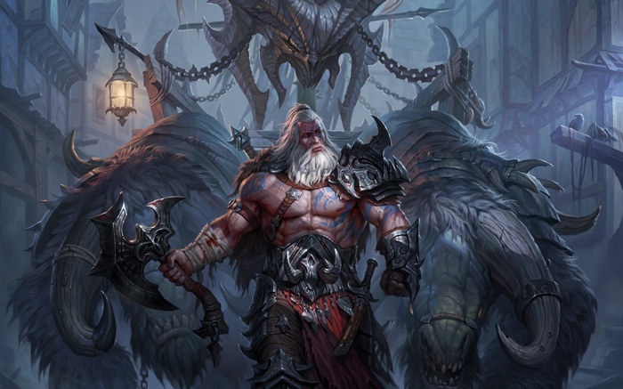 Diablo III Warrior with Two Beasts