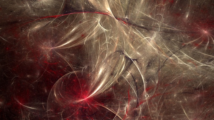 Abstract fractal artwork with red and gold elements