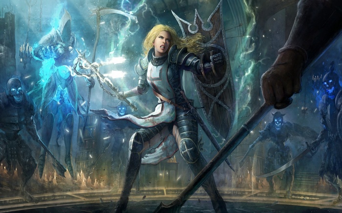Diablo III: Crusader fighting spectral enemies