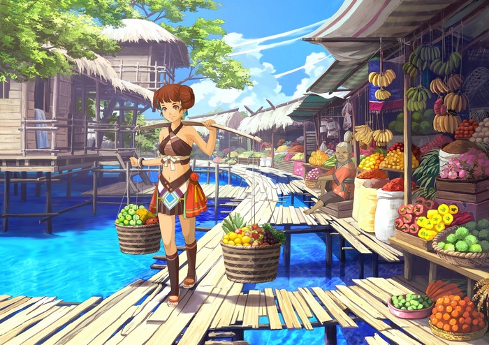 Girl carrying fruit at a floating market