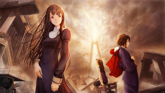 Asagami Fujino and friends in a post-apocalyptic setting