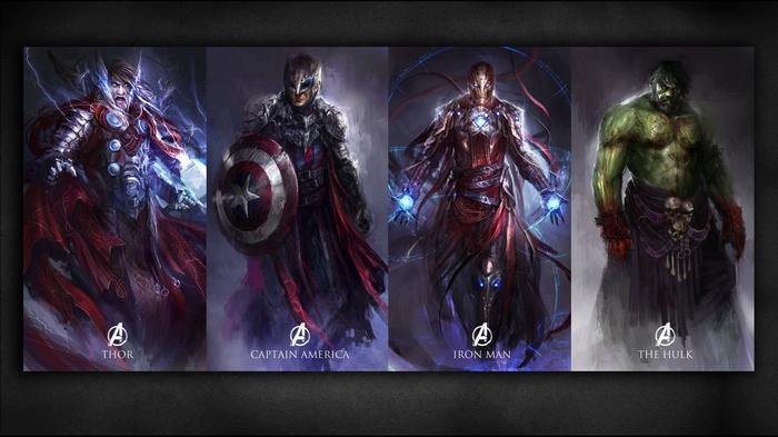 The Avengers: Thor, Captain America, Iron Man, and Hulk