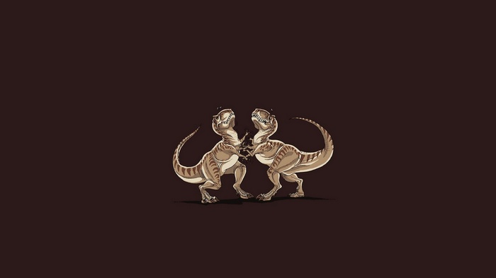 Two T-Rex dinosaurs dancing humorously