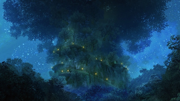 Xenoblade Chronicles giant tree at night