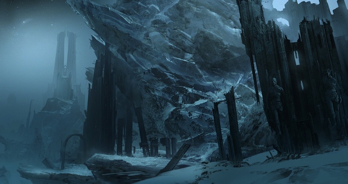Fantasy art of icy ruins and towers