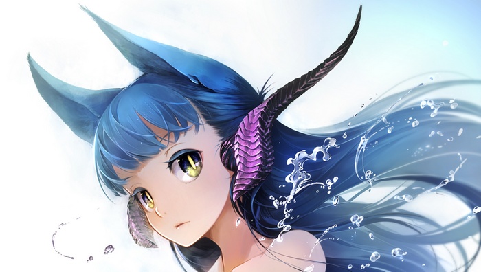 Anime Girl with Blue Hair and Animal Ears