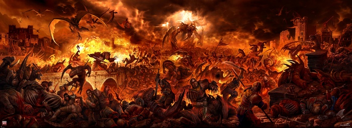 Hellish Battle with Dragons and Demons