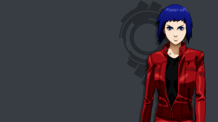 Motoko Kusanagi in a red jacket from Ghost in the Shell