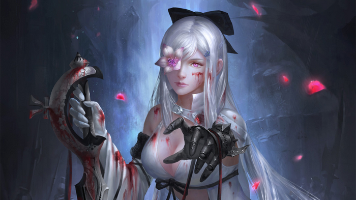 Zero from Drakengard 3 with a flower over her eye