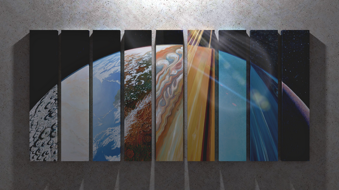 Collage of planets and celestial bodies in the Solar System