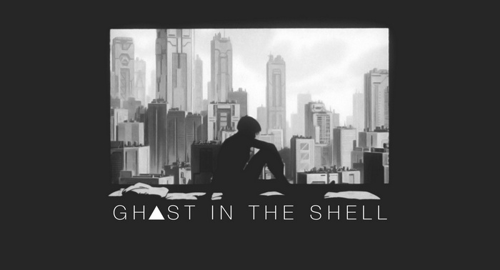 Ghost in the Shell silhouette overlooking city