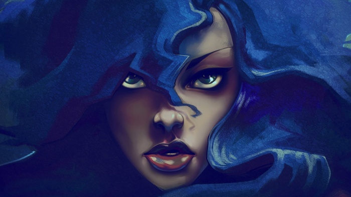 Artwork of Rihanna with blue hair