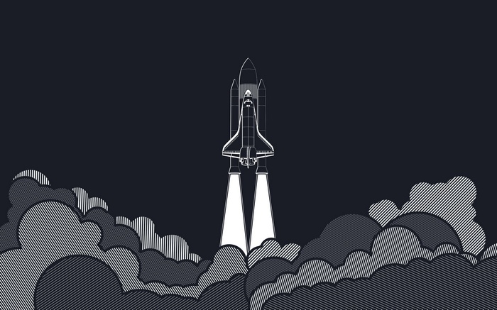 aircraft, flying, smoke, challenger, launch pads, artwork, white, gray background, minimalism, vector, blue, spaceship, rocket, digital art, space shuttle, space
