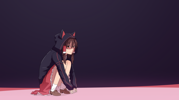 Hakurei Reimu wearing a hoodie with cat ears