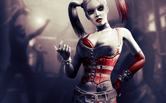 Harley Quinn in a red and white outfit