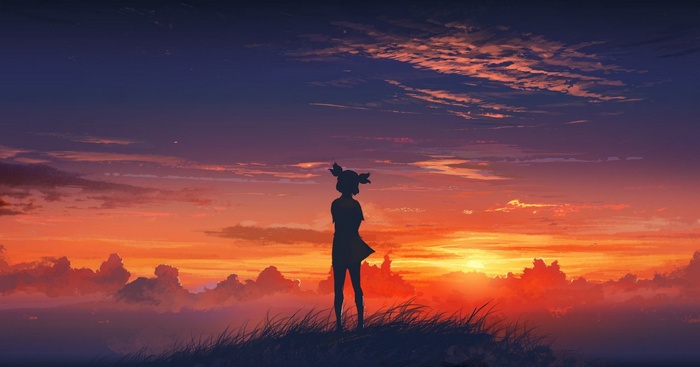 Everlasting Summer, Lena (character), anime girls, sunset, anime