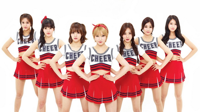 AOA K-pop group members in cheerleading outfits