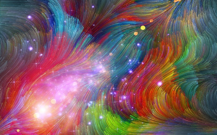 Colorful galaxy with swirling light streaks and stars