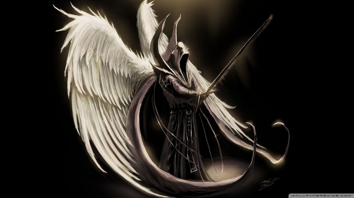 Angel with a sword and white wings