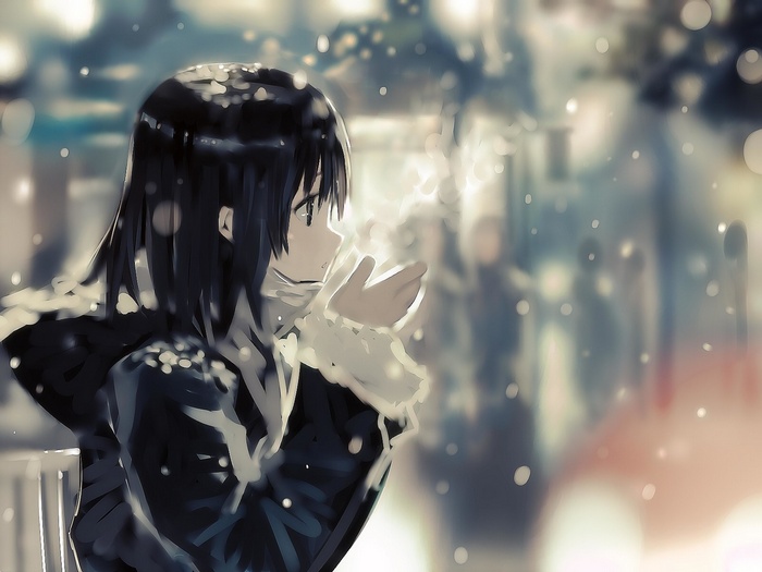 Anime girl in winter with snow