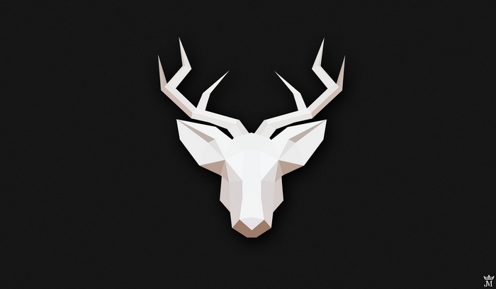 Low poly white deer head on black background