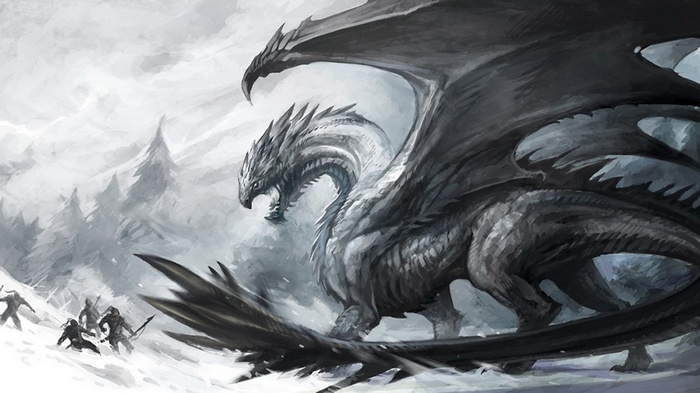 snow, dragon, fantasy art