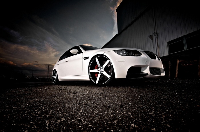 White BMW M3 with custom wheels