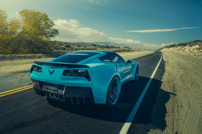 Blue Chevrolet Corvette on a Desert Road