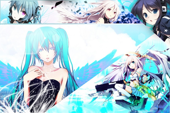 Hatsune Miku and anime characters with wings