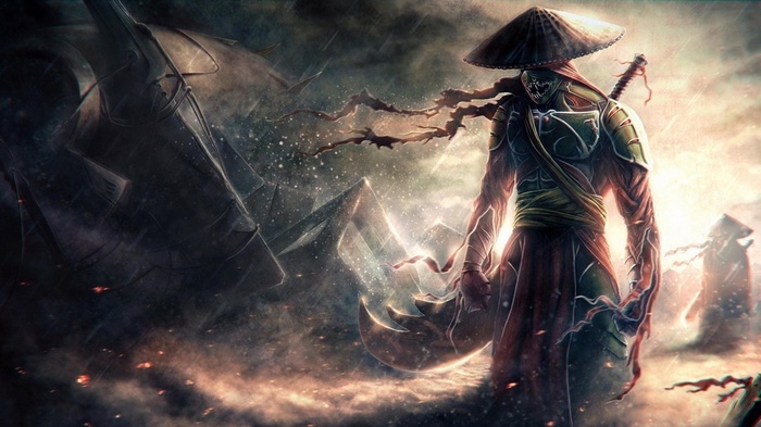 Fantasy warrior with samurai hat and sword