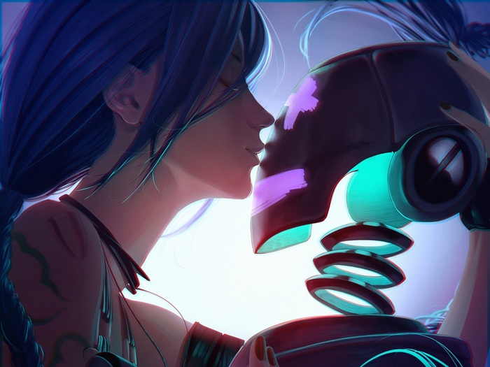Jinx kissing a robot