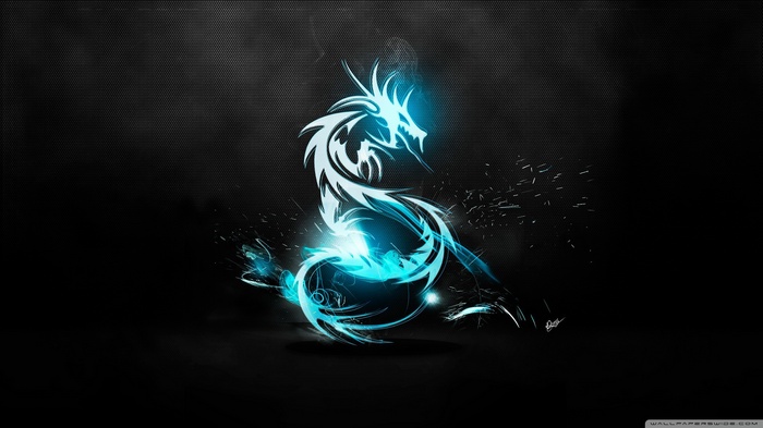 Blue and white tribal dragon with glowing effects