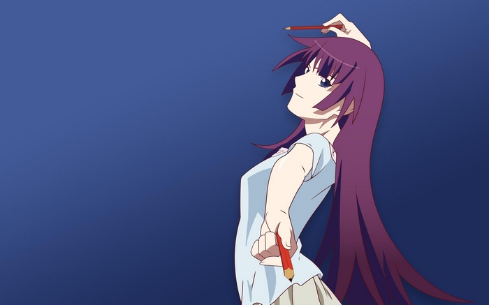 Senjougahara Hitagi from Monogatari Series holding pencils
