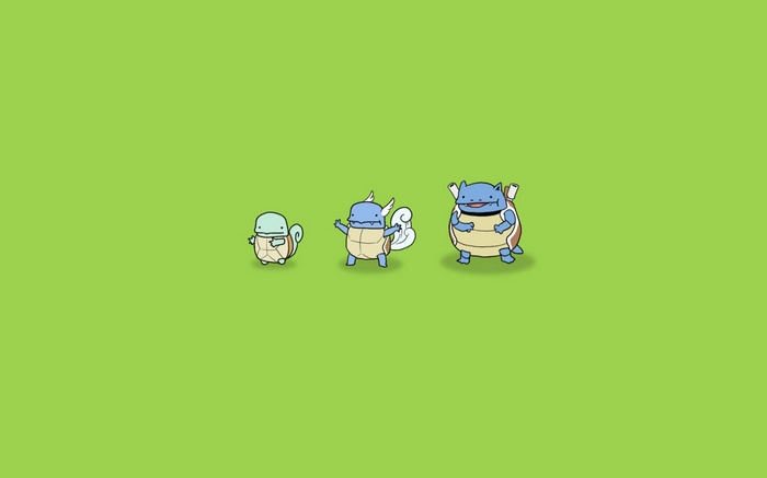 Squirtle, Wartortle, and Blastoise evolution line