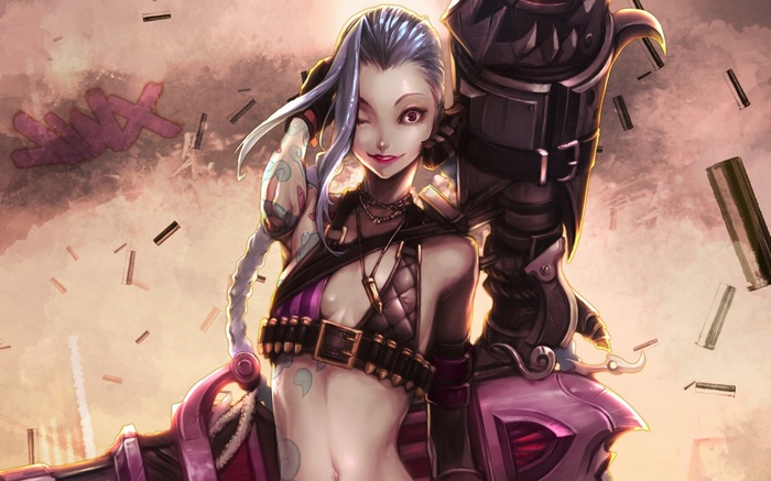 Jinx from League of Legends with her weapon