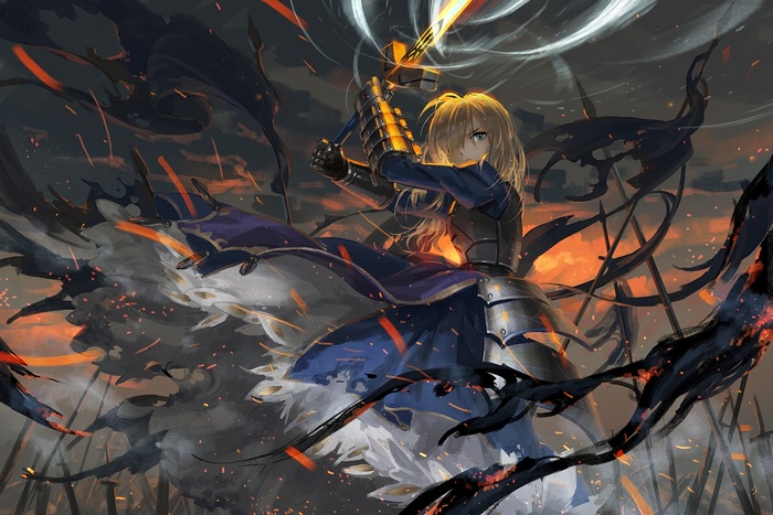 Saber from Fate Series wielding a glowing sword