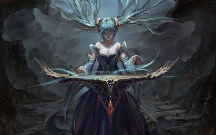 Sona playing the Etwahl in a cave