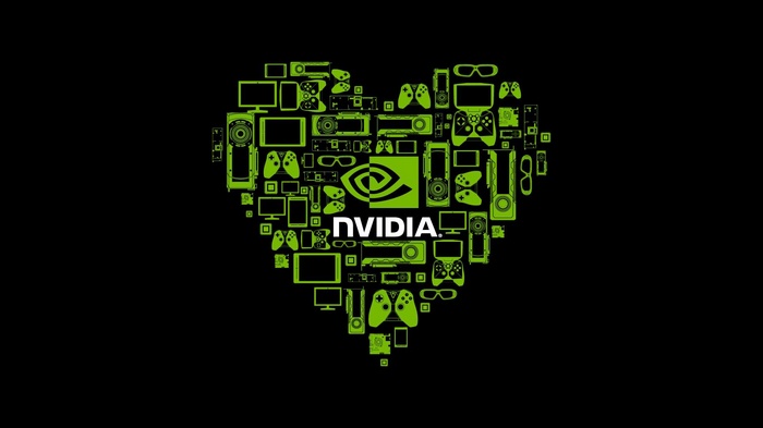 Nvidia logo and gaming icons in a heart shape