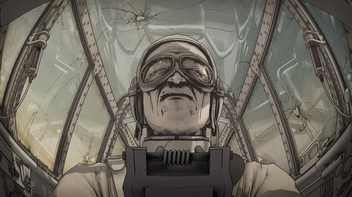 Pilot in a cockpit of a gunship from Paths of Hate