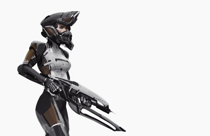 Futuristic soldier with a rifle