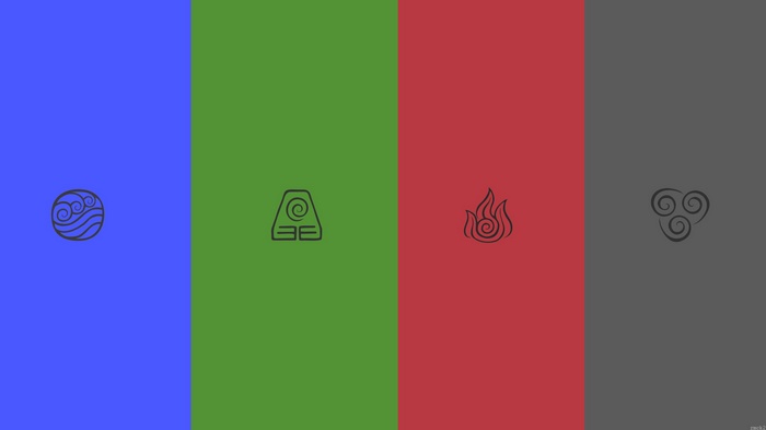 Avatar Elements: Water, Earth, Fire, Air Symbols
