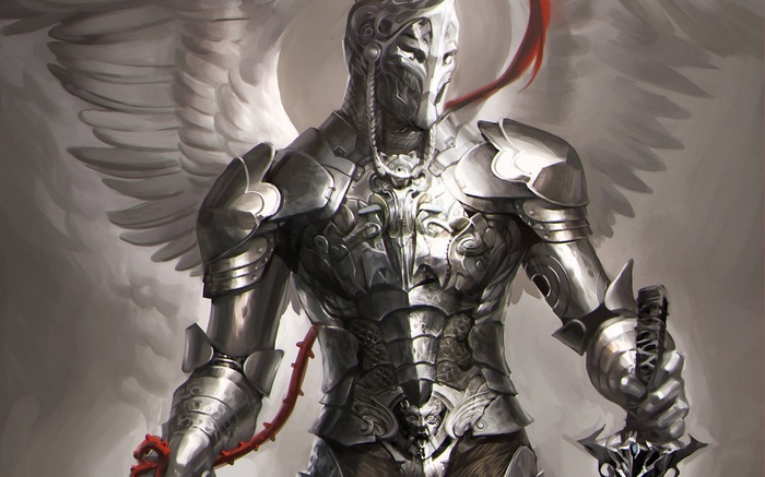 Angel warrior in ornate armor holding a sword