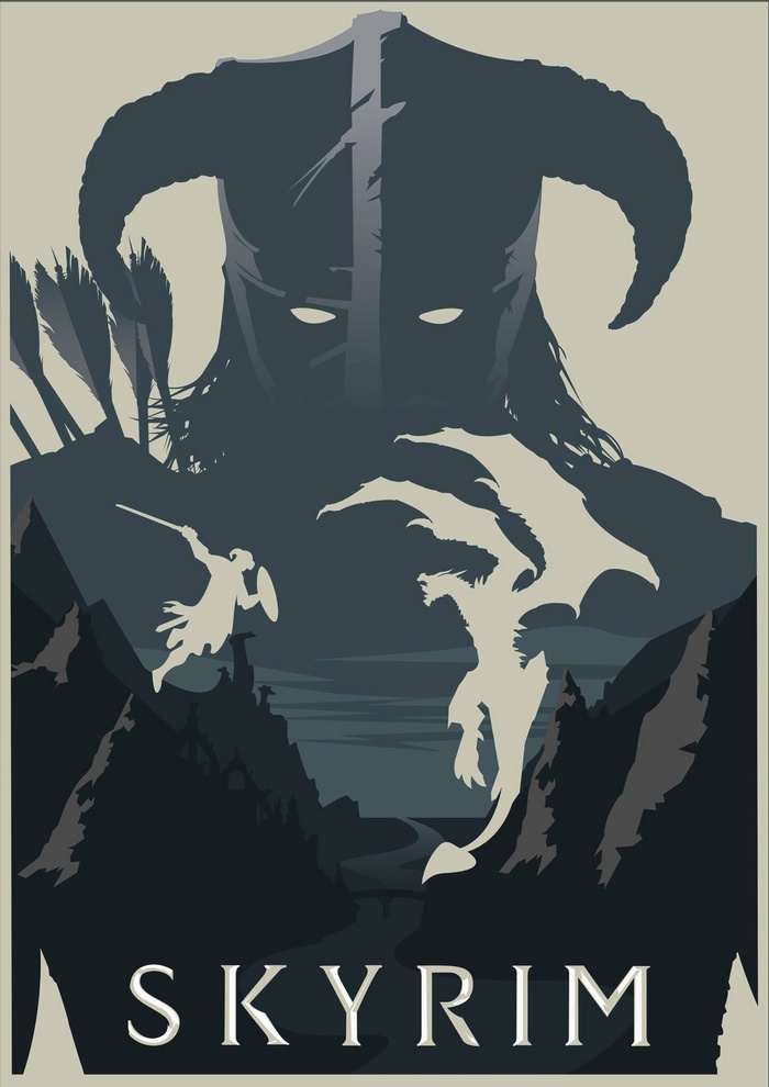 The Elder Scrolls V: Skyrim Poster with Dragon and Warrior