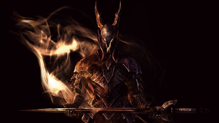 Dark Souls Knight with Fiery Aura and Sword