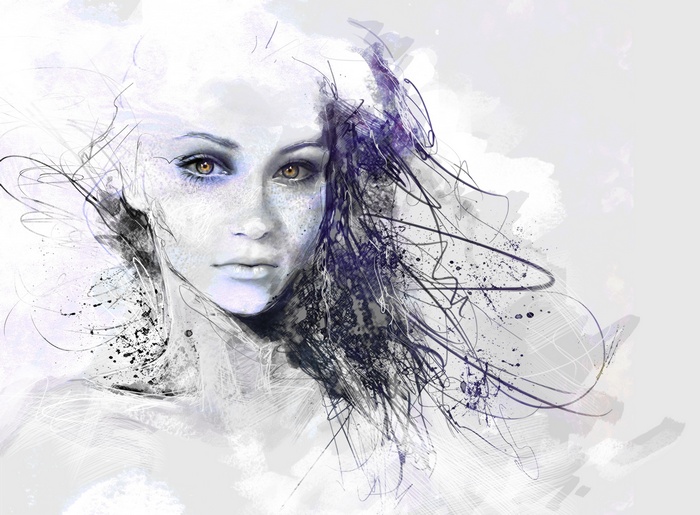 Artwork of a woman's face with abstract elements