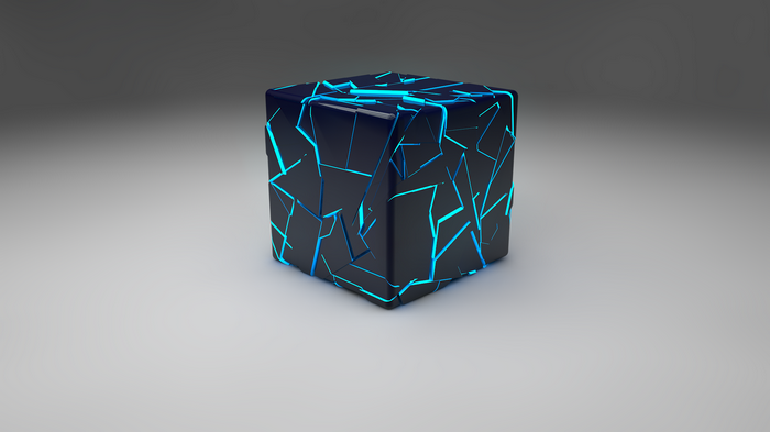 Cracked Cube with Blue Neon Lights
