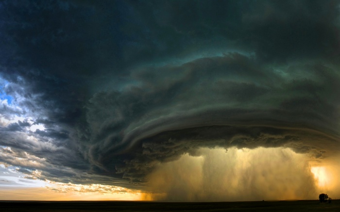 landscape, Montana, storm, field, clouds, nature, sunset, Supercell