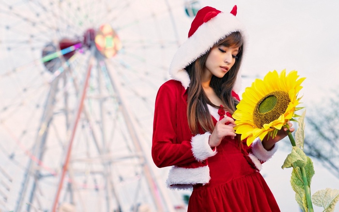 Agnes Lim in Santa Costume with Sunflower